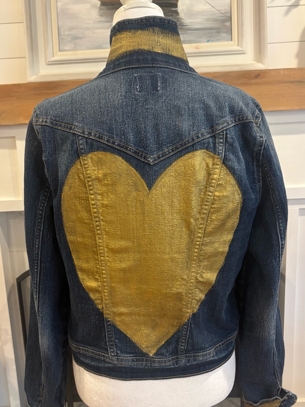 Very unique Painted denim in gold 
 Sz Large